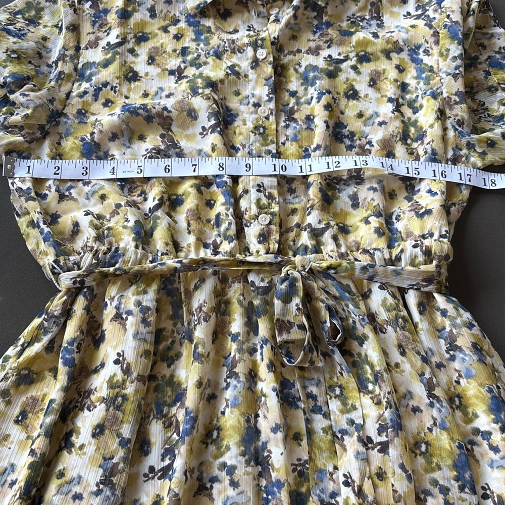 RW&Co Short Sleeved Button Down Chiffon Dress Floral Dress with Belt Sz L - Picture 9 of 11